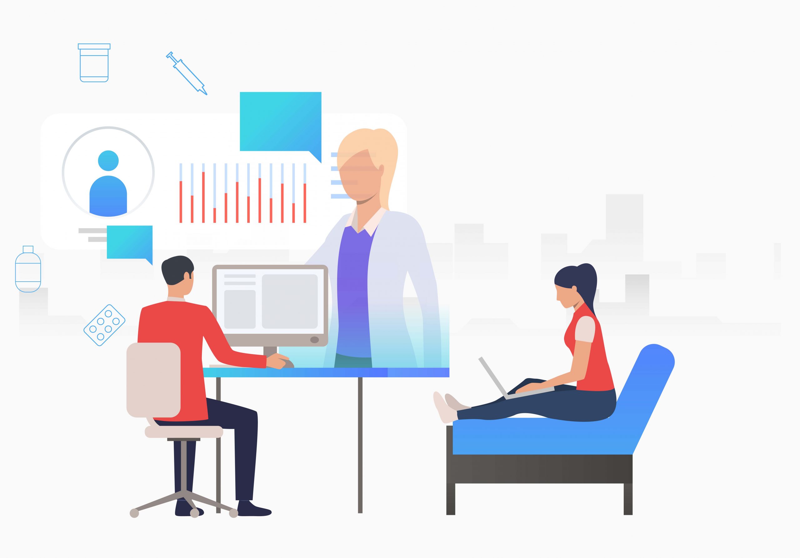 Man and woman browsing internet for medical website vector