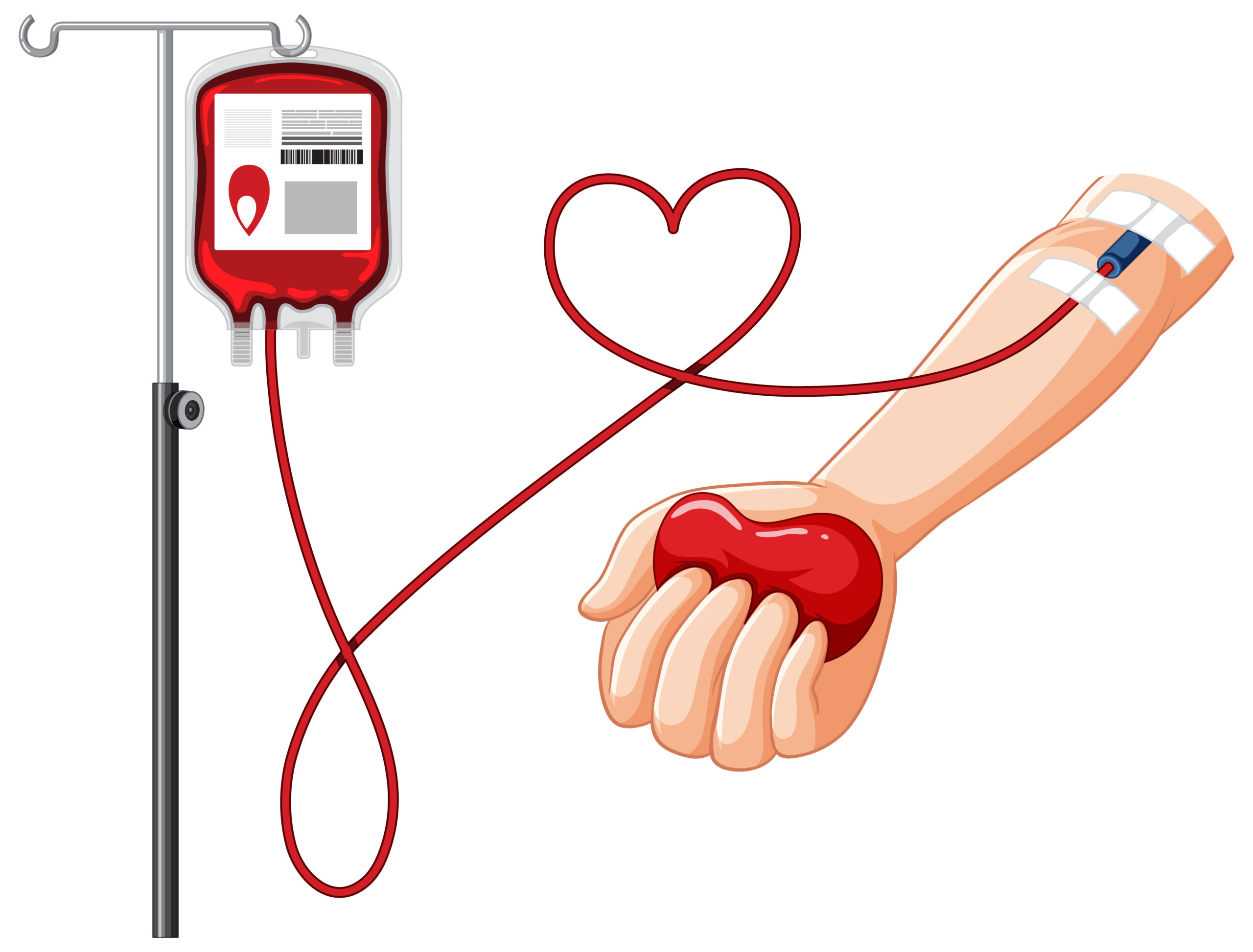 Blood donation symbol with hand and blood bag